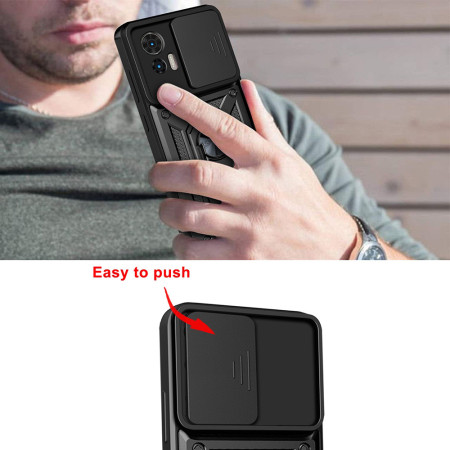 Husa pentru Motorola Edge 50 Fusion, CamShield Protectie Camera, Magnetic, Slide si Snap, Black