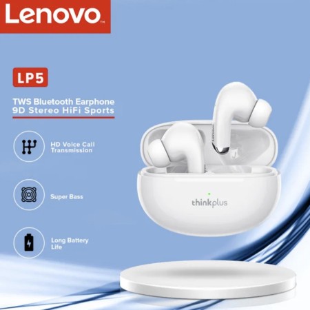 Casti fara Fir True Wireless Stereo, Bluetooth V5.3, Noise Reduction - Lenovo (LP5) - White