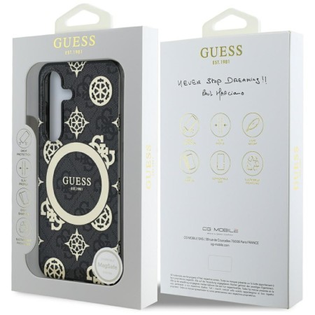 Husa pentru Samsung Galaxy S25 - Guess IML Peony On 4G Background MagSafe - Black