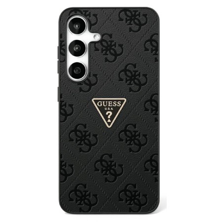 Husa pentru Samsung Galaxy S25 - Guess Leather Grained Hot Stamp 4G Triangle Metal - Black