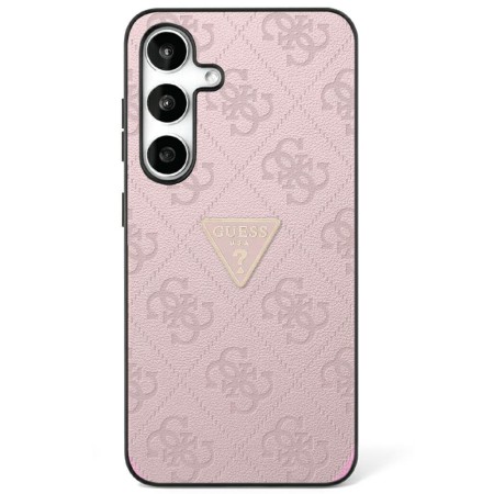 Husa pentru Samsung Galaxy S25 - Guess Leather Grained Hot Stamp 4G Triangle Metal - Pink