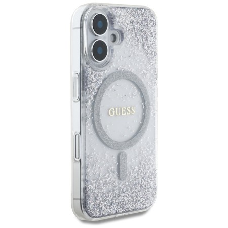 Husa pentru iPhone 16 - Guess Hardcase Resin Gradient Glitter MagSafe - Silver