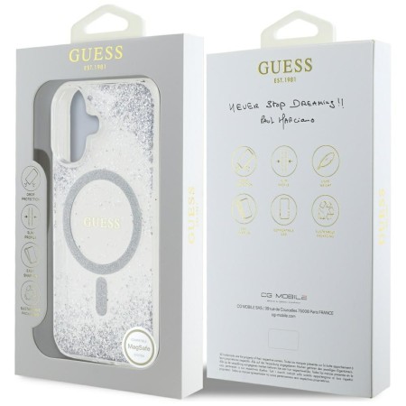 Husa pentru iPhone 16 - Guess Hardcase Resin Gradient Glitter MagSafe - Silver