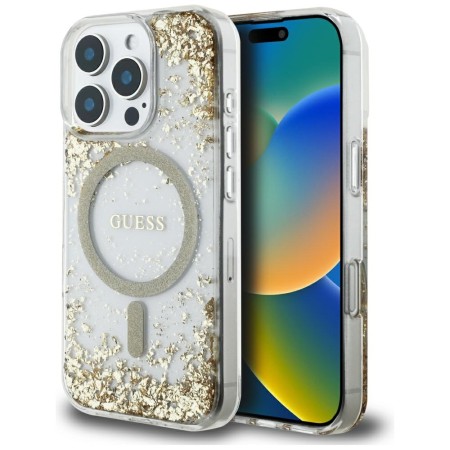 Husa pentru iPhone 16 Pro Max - Guess Hardcase Resin Bottom Glitter MagSafe - Gold