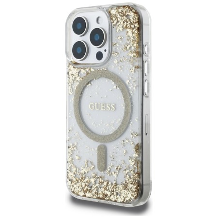 Husa pentru iPhone 16 Pro Max - Guess Hardcase Resin Bottom Glitter MagSafe - Gold