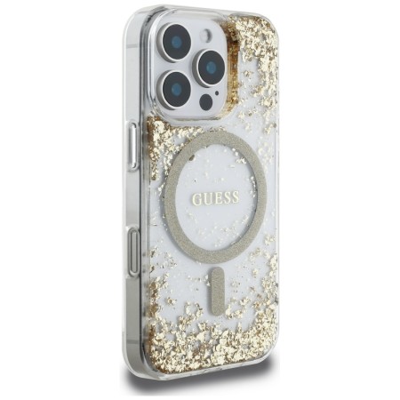 Husa pentru iPhone 16 Pro Max - Guess Hardcase Resin Bottom Glitter MagSafe - Gold