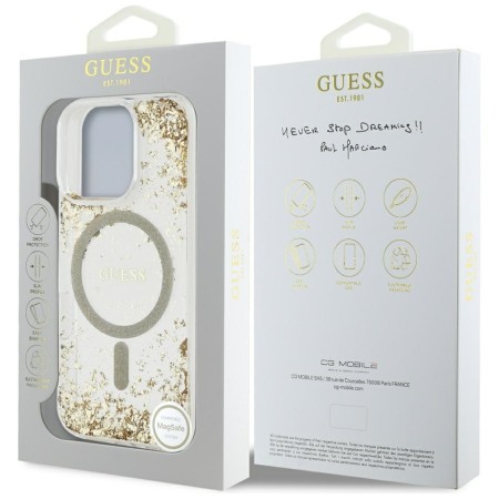 Husa pentru iPhone 16 Pro Max - Guess Hardcase Resin Bottom Glitter MagSafe - Gold