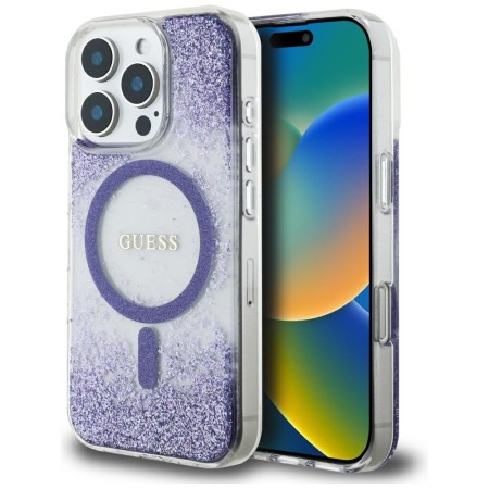 Husa pentru iPhone 16 Pro - Guess Hardcase Resin Bottom Glitter MagSafe - Purple