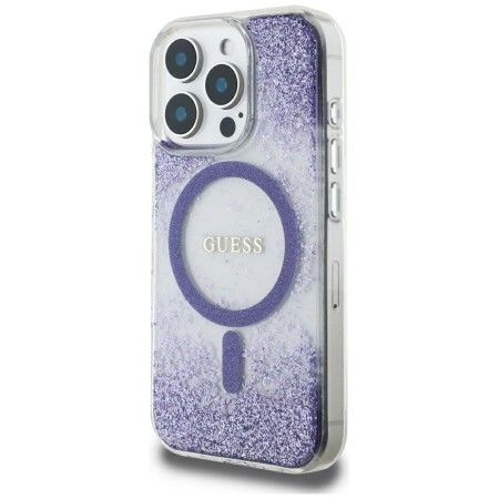 Husa pentru iPhone 16 Pro - Guess Hardcase Resin Bottom Glitter MagSafe - Purple