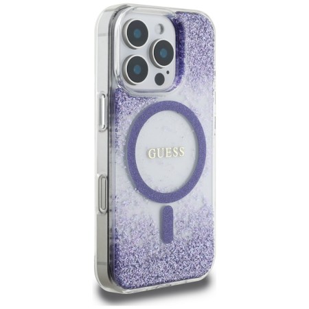 Husa pentru iPhone 16 Pro - Guess Hardcase Resin Bottom Glitter MagSafe - Purple