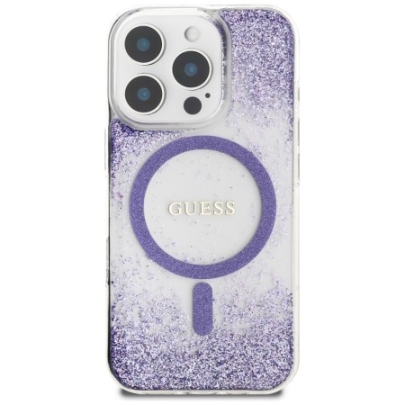 Husa pentru iPhone 16 Pro - Guess Hardcase Resin Bottom Glitter MagSafe - Purple