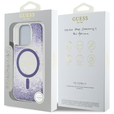 Husa pentru iPhone 16 Pro - Guess Hardcase Resin Bottom Glitter MagSafe - Purple