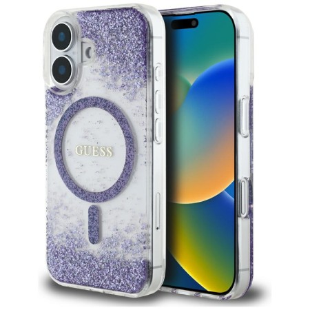 Husa pentru iPhone 16 - Guess Hardcase Resin Bottom Glitter MagSafe - Purple