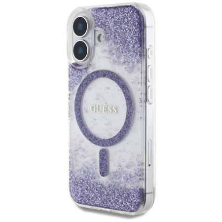 Husa pentru iPhone 16 - Guess Hardcase Resin Bottom Glitter MagSafe - Purple