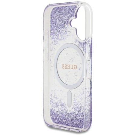 Husa pentru iPhone 16 - Guess Hardcase Resin Bottom Glitter MagSafe - Purple