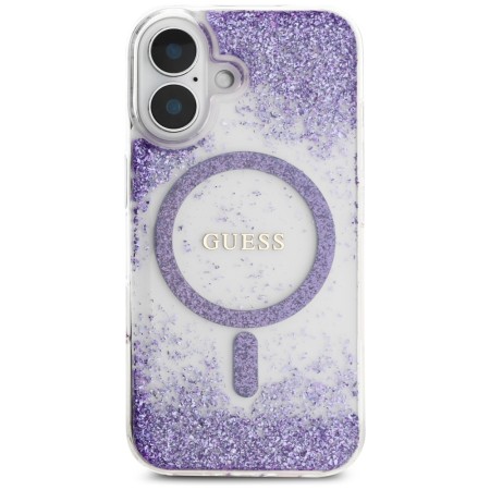 Husa pentru iPhone 16 - Guess Hardcase Resin Bottom Glitter MagSafe - Purple