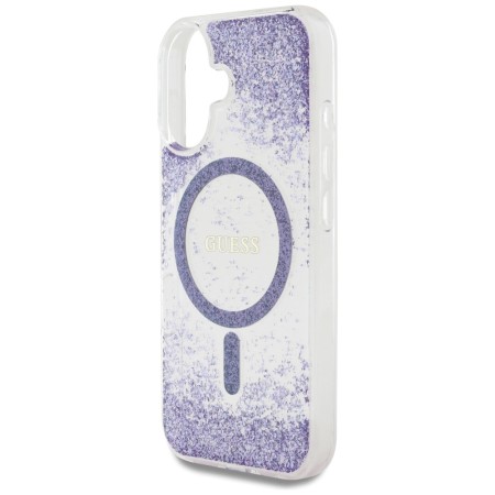 Husa pentru iPhone 16 - Guess Hardcase Resin Bottom Glitter MagSafe - Purple