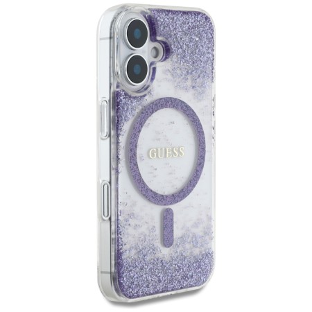 Husa pentru iPhone 16 - Guess Hardcase Resin Bottom Glitter MagSafe - Purple