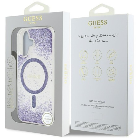 Husa pentru iPhone 16 - Guess Hardcase Resin Bottom Glitter MagSafe - Purple