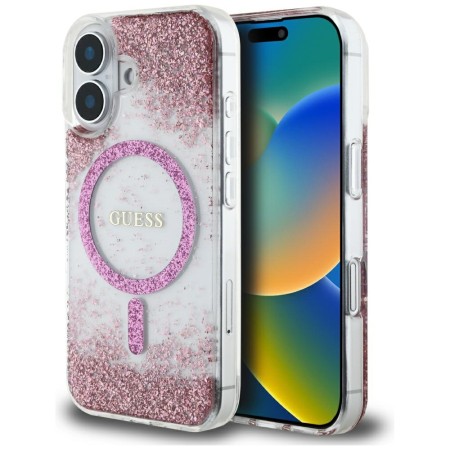 Husa pentru iPhone 16 - Guess Hardcase Resin Bottom Glitter MagSafe - Pink