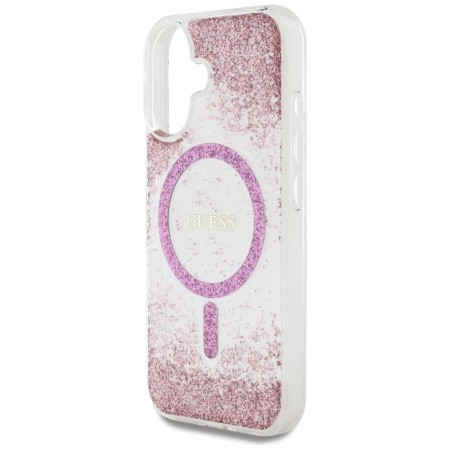 Husa pentru iPhone 16 - Guess Hardcase Resin Bottom Glitter MagSafe - Pink