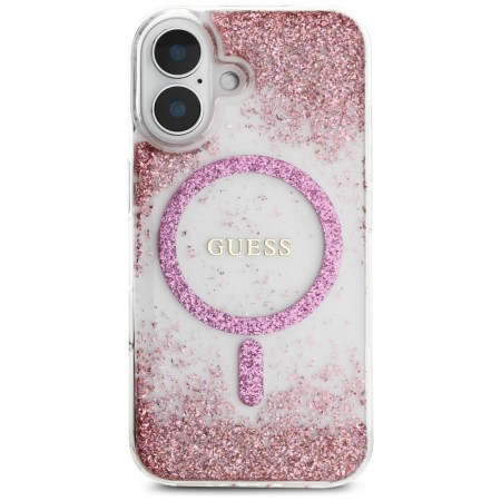 Husa pentru iPhone 16 - Guess Hardcase Resin Bottom Glitter MagSafe - Pink