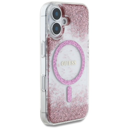 Husa pentru iPhone 16 - Guess Hardcase Resin Bottom Glitter MagSafe - Pink