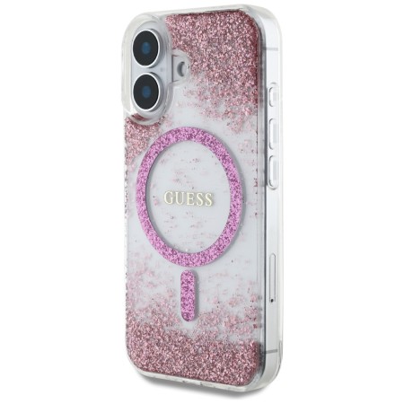 Husa pentru iPhone 16 - Guess Hardcase Resin Bottom Glitter MagSafe - Pink