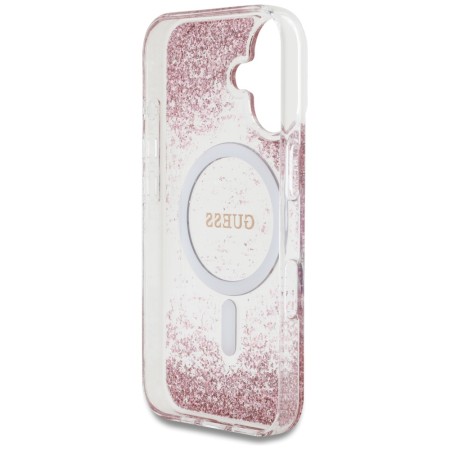 Husa pentru iPhone 16 - Guess Hardcase Resin Bottom Glitter MagSafe - Pink