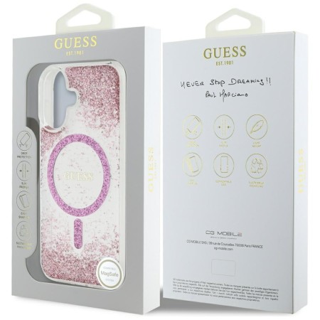 Husa pentru iPhone 16 - Guess Hardcase Resin Bottom Glitter MagSafe - Pink