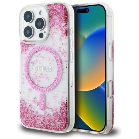 Husa pentru iPhone 16 Pro - Guess Hardcase Resin Bottom Glitter MagSafe - Pink