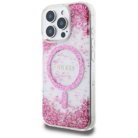 Husa pentru iPhone 16 Pro - Guess Hardcase Resin Bottom Glitter MagSafe - Pink