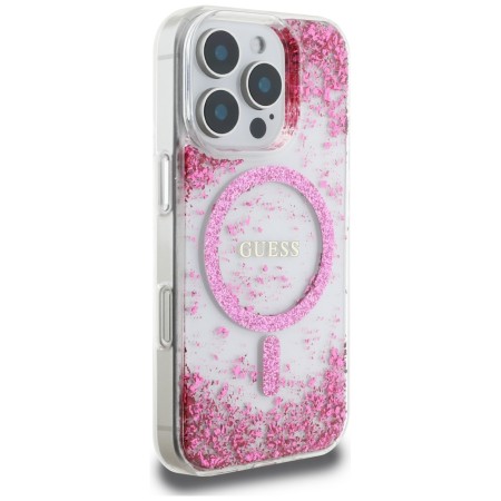 Husa pentru iPhone 16 Pro - Guess Hardcase Resin Bottom Glitter MagSafe - Pink