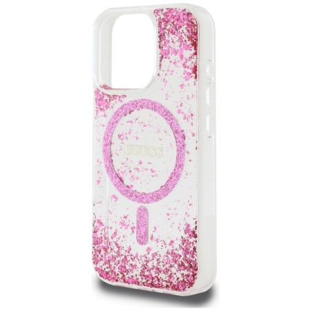 Husa pentru iPhone 16 Pro - Guess Hardcase Resin Bottom Glitter MagSafe - Pink