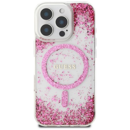 Husa pentru iPhone 16 Pro - Guess Hardcase Resin Bottom Glitter MagSafe - Pink