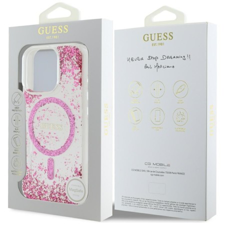 Husa pentru iPhone 16 Pro - Guess Hardcase Resin Bottom Glitter MagSafe - Pink