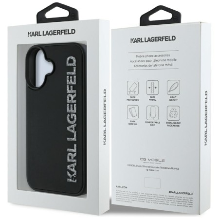 Husa pentru iPhone 16 - Karl Lagerfeld 3D Design - Rubber Elongated Glitter Logo