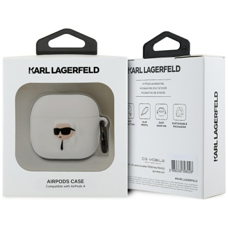 Husa pentru Apple AirPods 4 - Karl Lagerfeld Silicone NFT Karl Head 3D - White