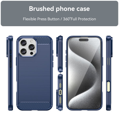 Husa Carbon pentru iPhone 16 Pro, Tech Protects Anti-Soc, Blue