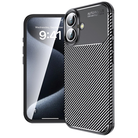 Husa pentru iPhone 16, CarbonFiber, Premium, Black