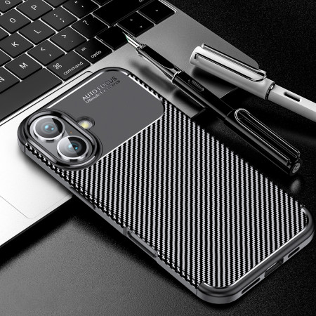 Husa pentru iPhone 16, CarbonFiber, Premium, Black