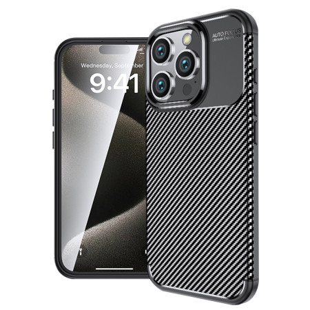 Husa pentru iPhone 16 Pro, CarbonFiber, Premium, Black