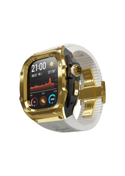 Husa pentru Apple Watch 7 / 8 / 9 (45mm) + Curea - ShellBox Waterproof IP68 - Gold