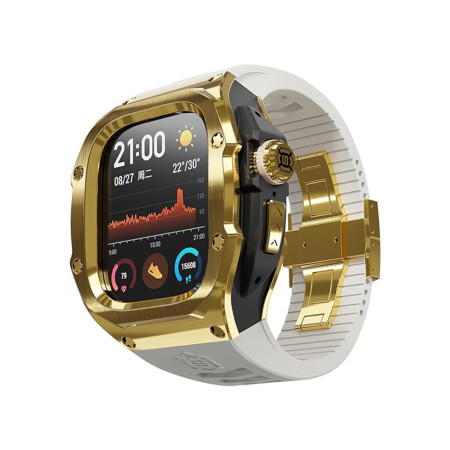 Husa pentru Apple Watch 7 / 8 / 9 (45mm) + Curea - ShellBox Waterproof IP68 - Gold