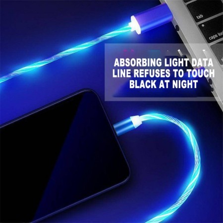 Cablu de Incarcare Magnetic USB la Type-C, Micro-USB, Lightning 1m - Techsuit LED Flowing - Blue