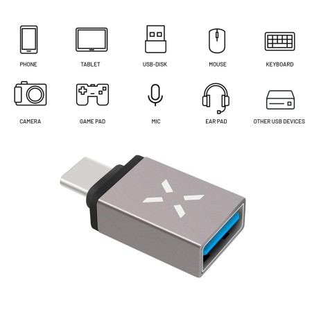 Adaptor USB 3.0 la Type-C, 5Gbps, 2.4A, aluminiu - Fixed (FIXA-UC-GR) - Grey