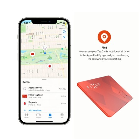 Tracker Portofel, Blutooth 5.0, Find My - Fixed (FIXTAG-CARD-OR) - Red