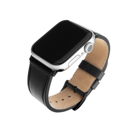 Curea pentru Apple Watch 1/2/3/4/5/6/7/8/9/10/SE/SE 2/Ultra/Ultra 2 (42/44/45/46/49mm) - Fixed Leather Strap - Black