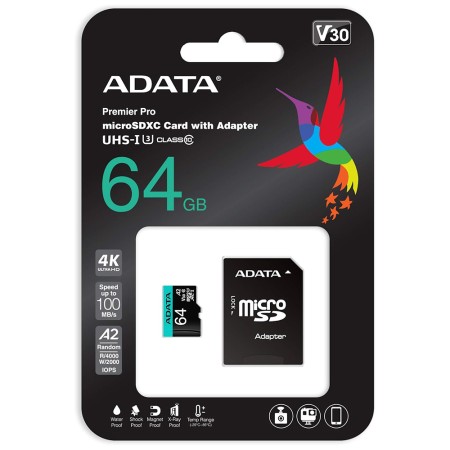 Card de Memorie MicroSDHC 64GB - Adata (AUSDX64GUI3V30SA2-RA1) - Black