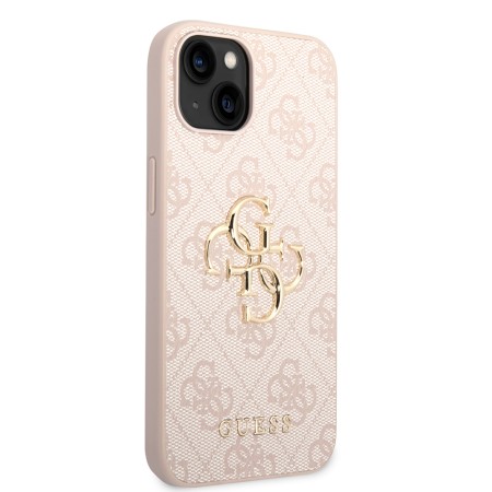 Husa pentru iPhone 15 - Guess Leather 4G Metal Logo (GUHCP15S4GMGPI) - Pink